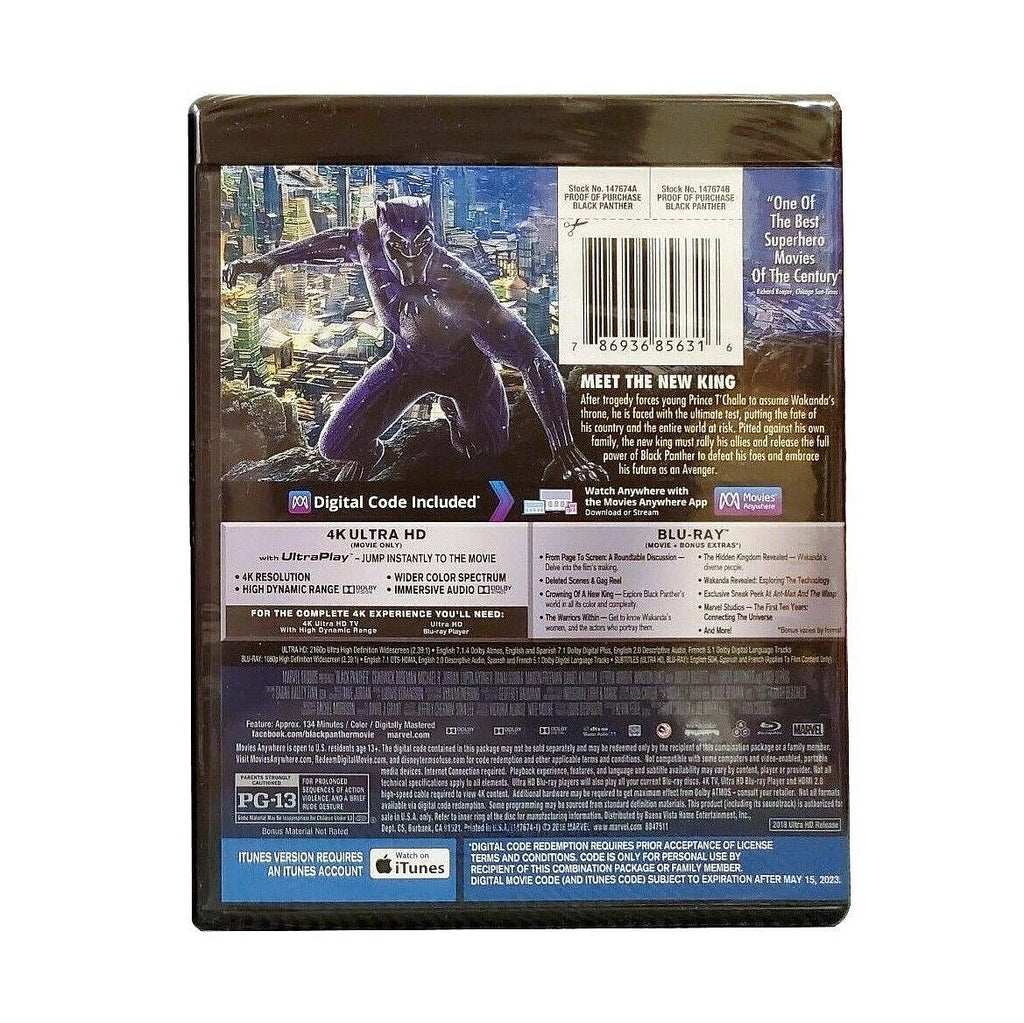 BLACK PANTHER (2018) 4K Ultra HD +Blu-ray + Digital Code (2018, Marvel Studios, Buena Vista)