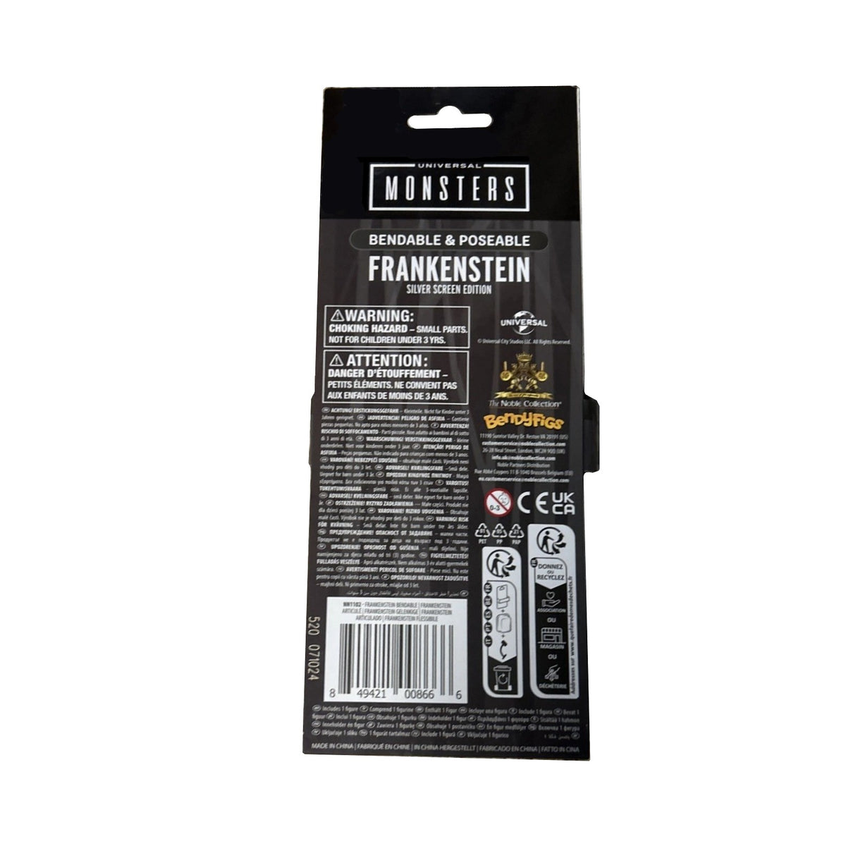 The Noble Collection Universal Monsters- Frankenstein (Silver Screen Edition)- Bendable & Poseable 7" Tall BendyFig