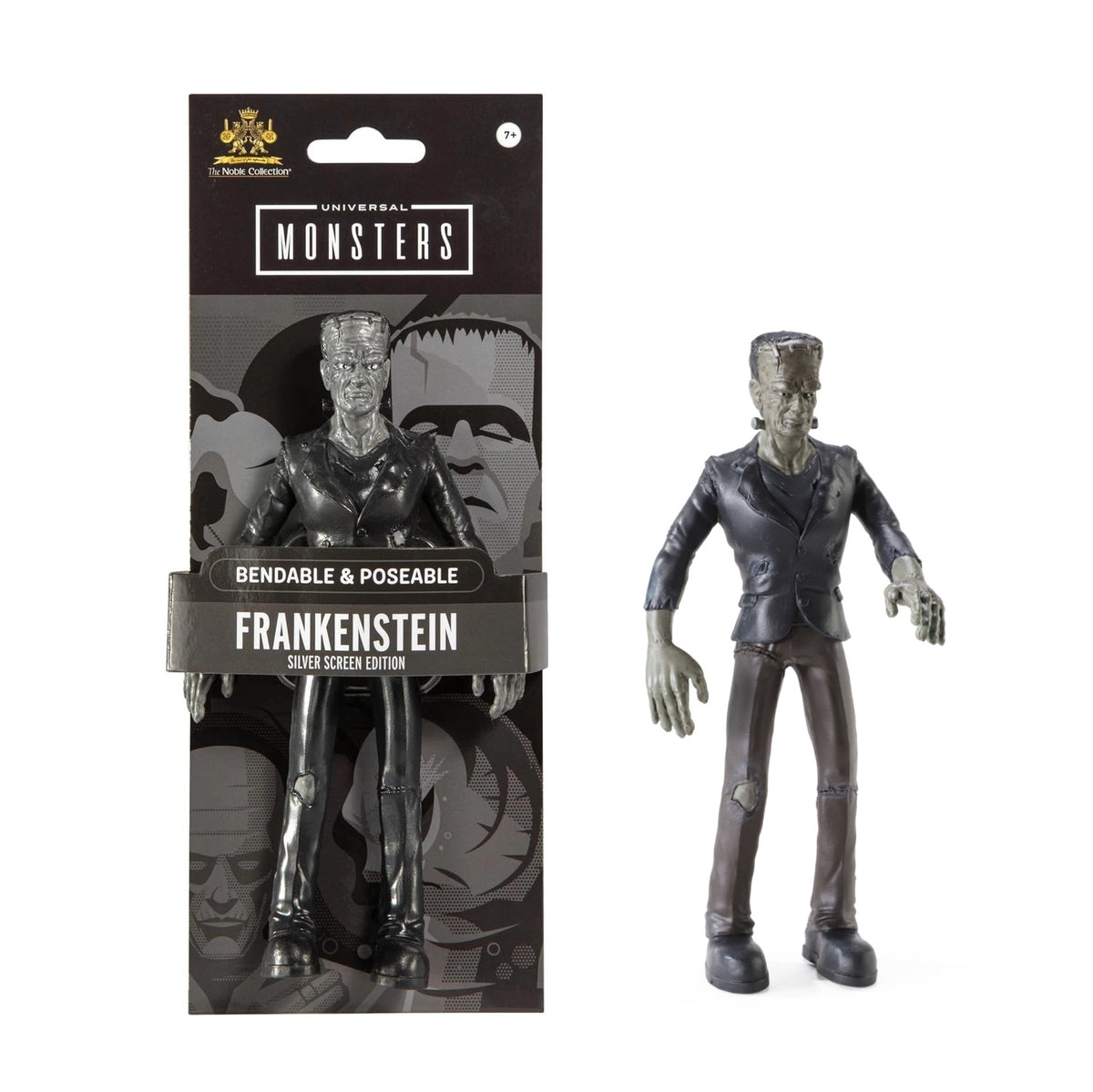 The Noble Collection Universal Monsters- Frankenstein (Silver Screen Edition)- Bendable & Poseable 7" Tall BendyFig
