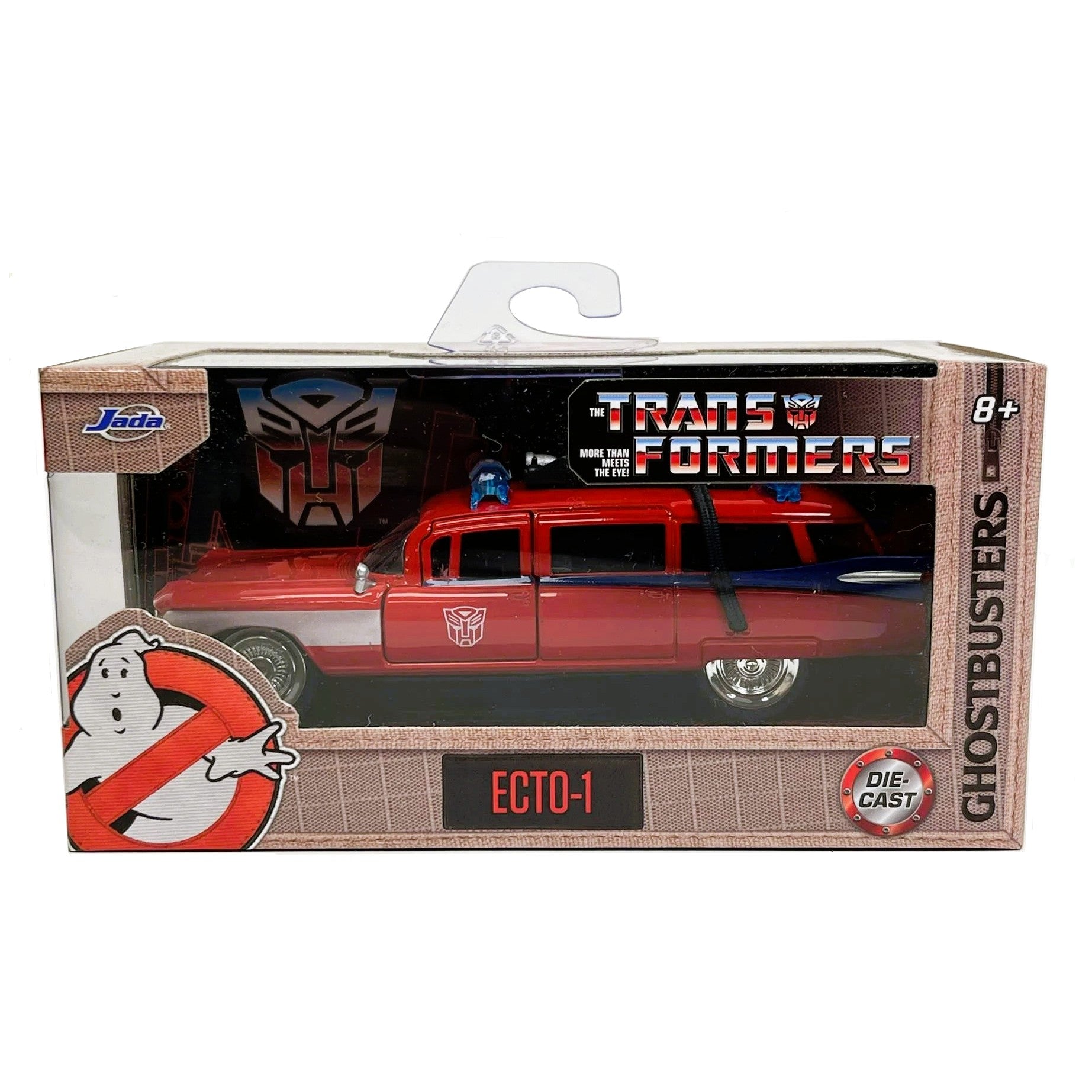 Jada Hollywood Rides- Ecto-1 -Transformers x Ghostbusters G-1 Mashup Die-cast Car with Opening Doors, 1:32 Scale