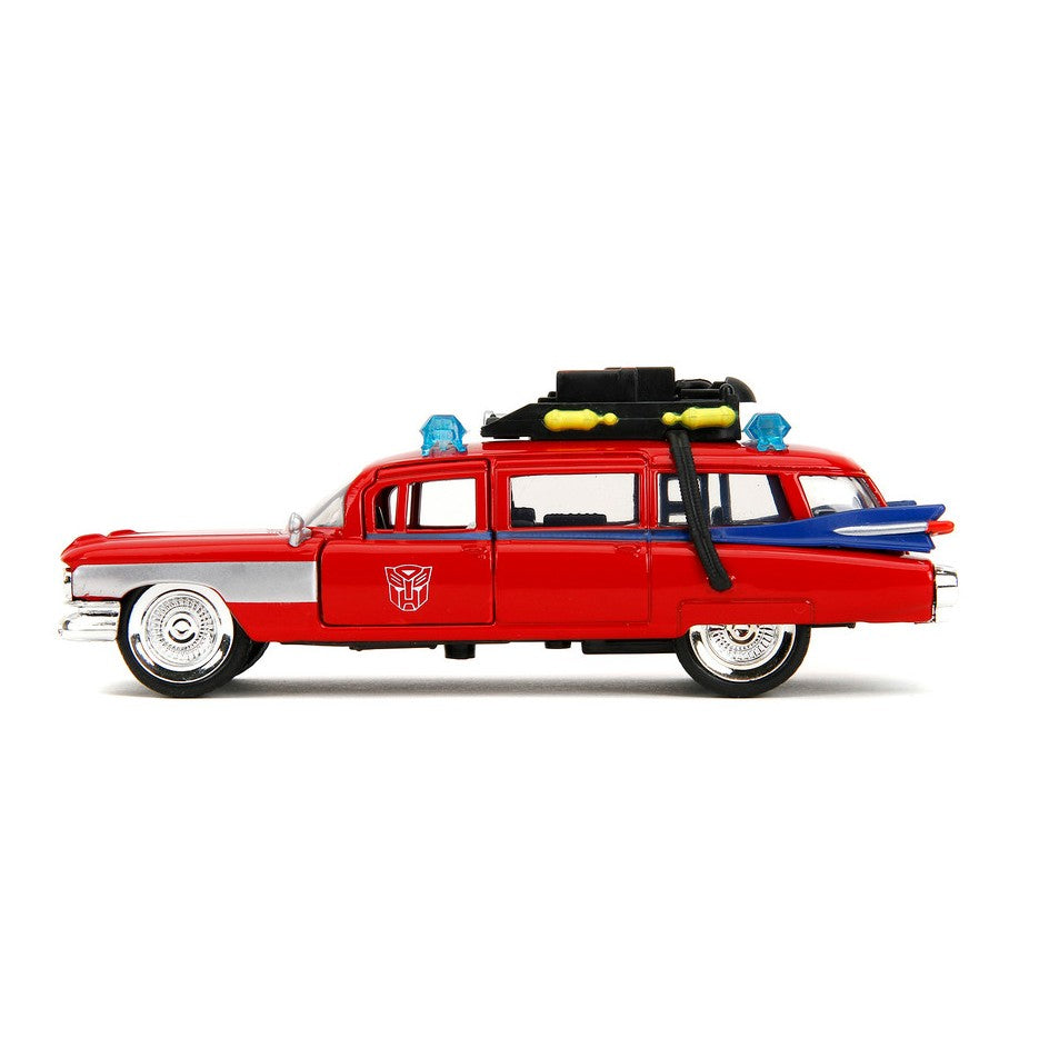 Jada Hollywood Rides- Ecto-1 -Transformers x Ghostbusters G-1 Mashup Die-cast Car with Opening Doors, 1:32 Scale
