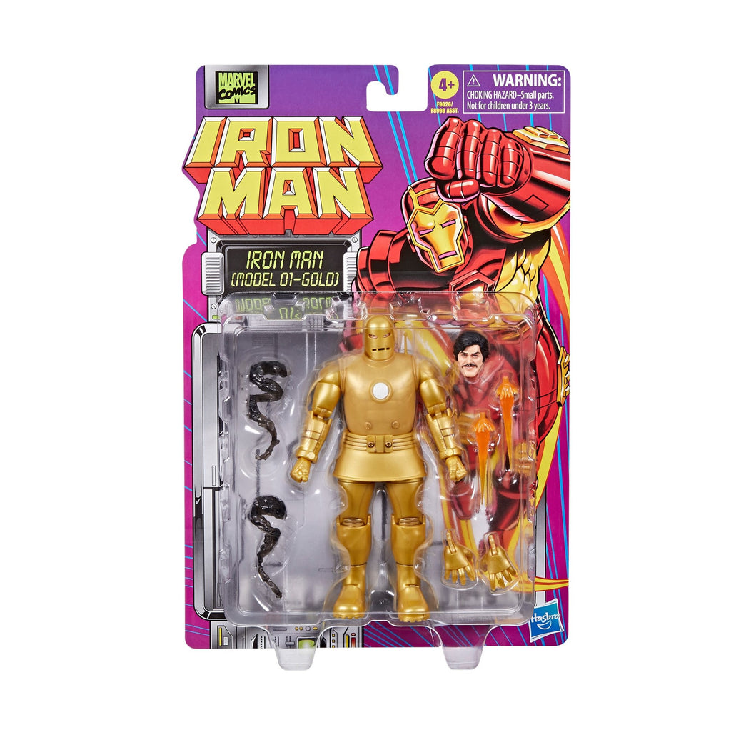 Marvel Legends Retro- Iron Man (Model 01- Gold)- 6" Collectible Carded Action Figure