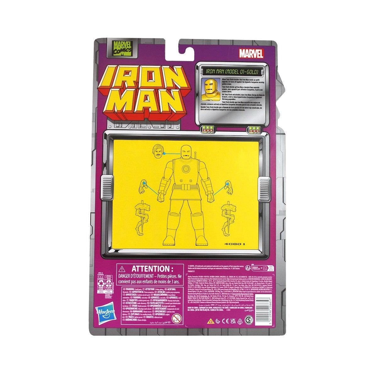 Marvel Legends Retro- Iron Man (Model 01- Gold)- 6" Collectible Carded Action Figure