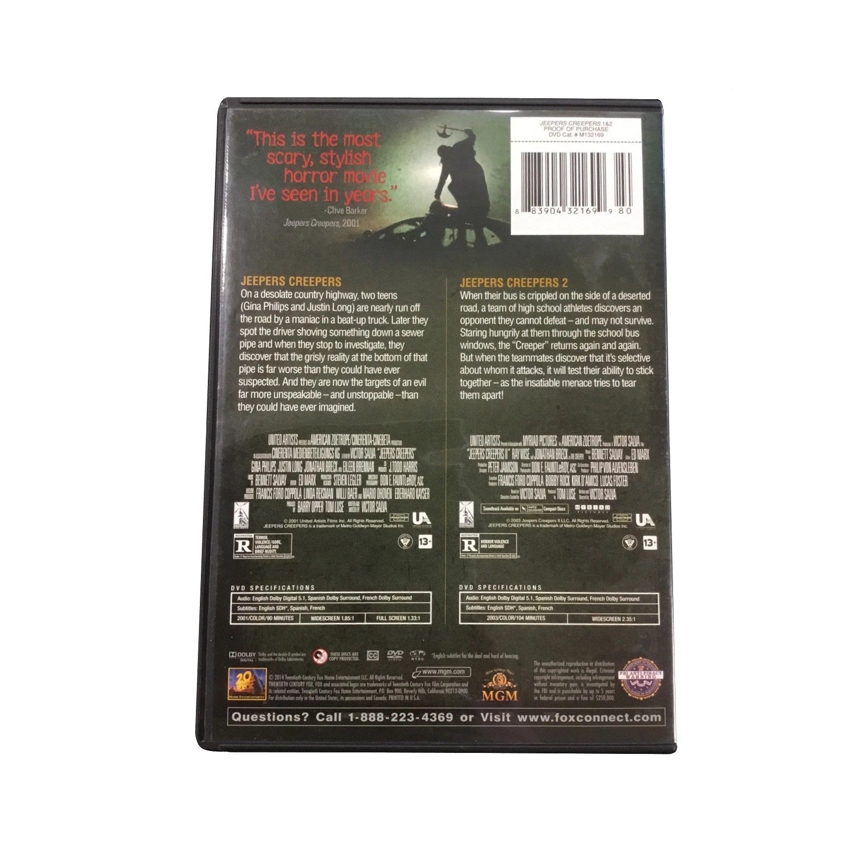 JEEPERS CREEPERS 1 & 2 Double Feature DVD (2014, 20th Century Fox)