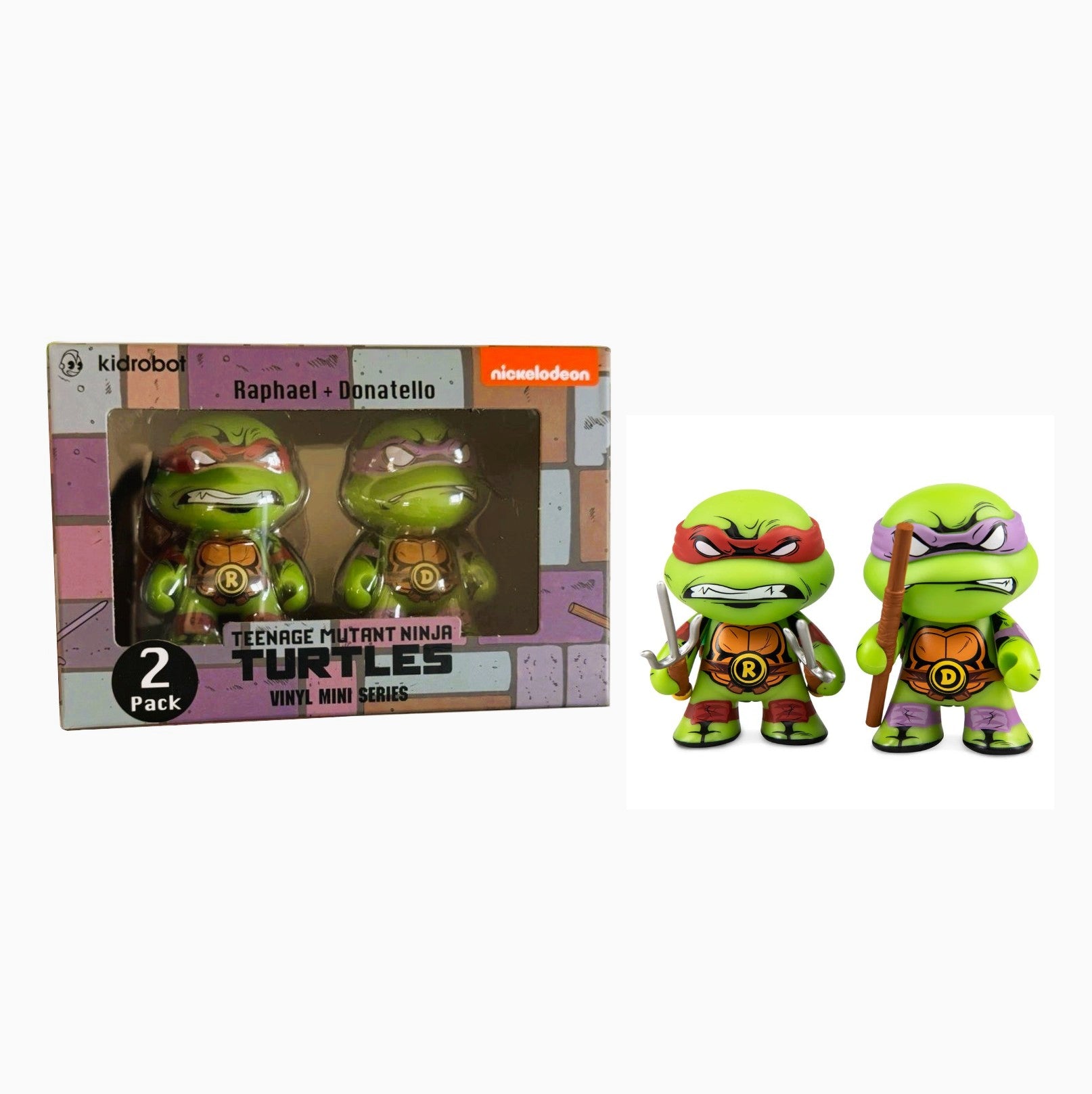 Kidrobot Teenage Mutant Ninja Turtles- Raphael and Donatello- 3-inch Vinyl 2-pack