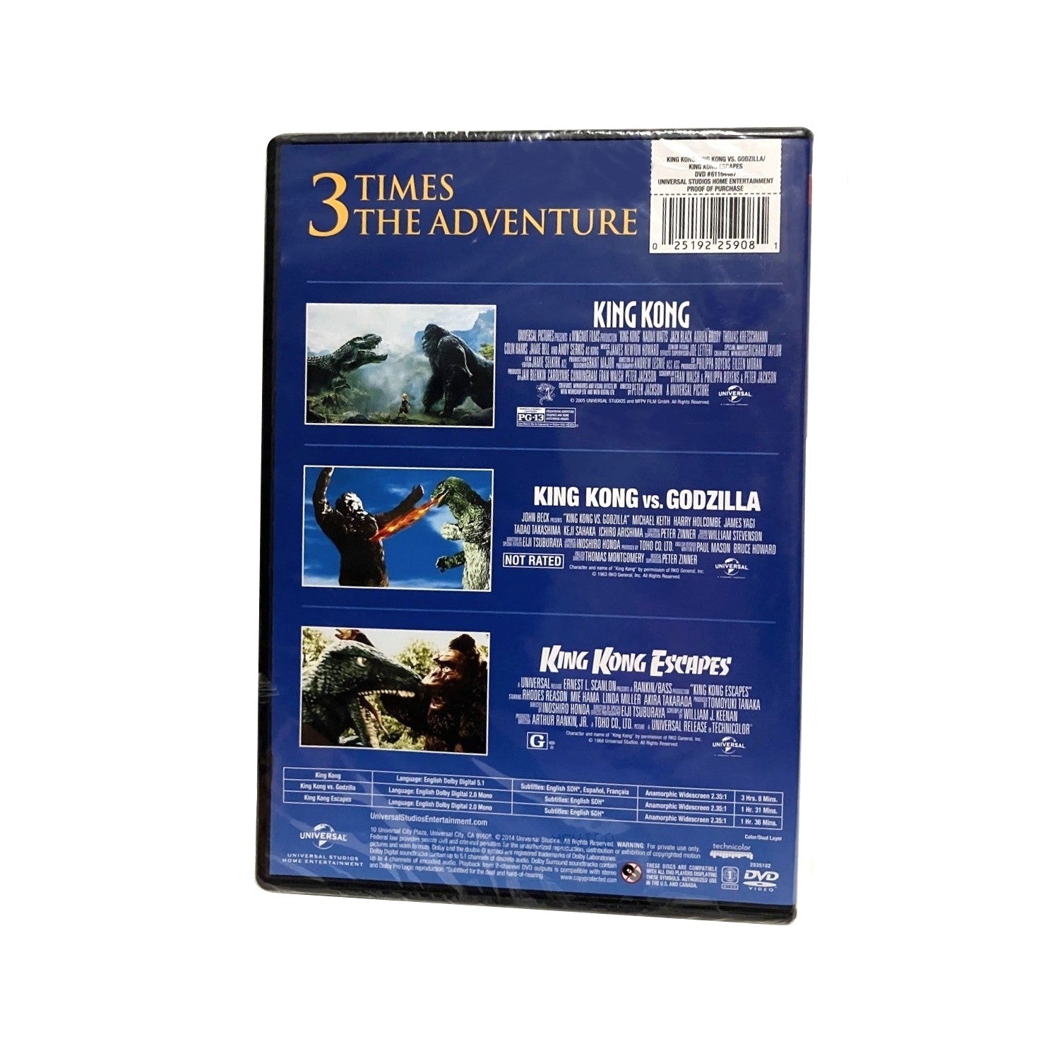 KING KONG Triple Feature DVD (2014, Universal) King Kong / King Kong vs Godzilla / King Kong Escapes