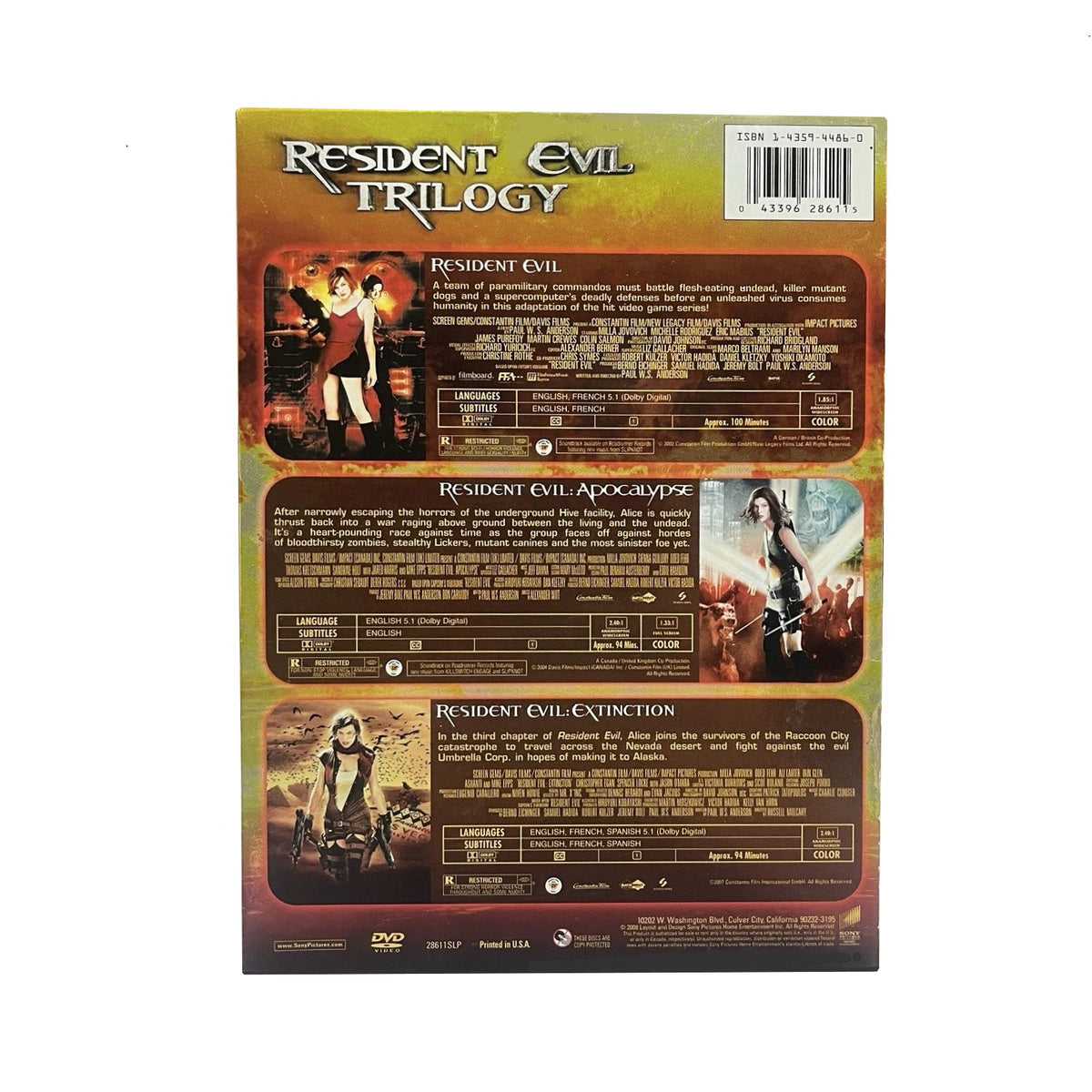 RESIDENT EVIL TRILOGY 3-Disc DVD Set (2008, Sony)