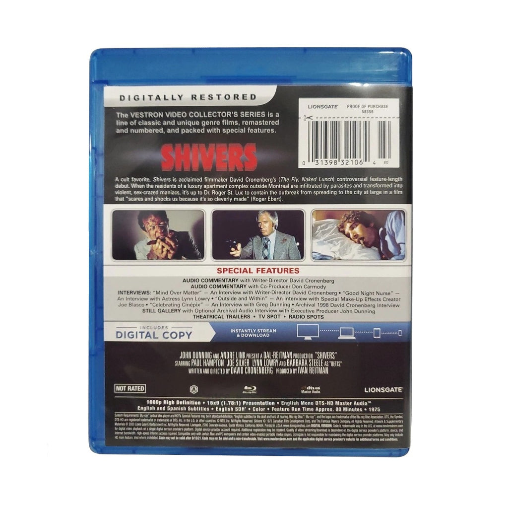 SHIVERS (1975) Collector's Series Blu-ray (2020, Vestron Video)